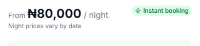 Booking box showing the price per night and the green Instant booking badge