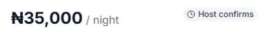 Booking box showing the price per night and the grey Host confirms badge