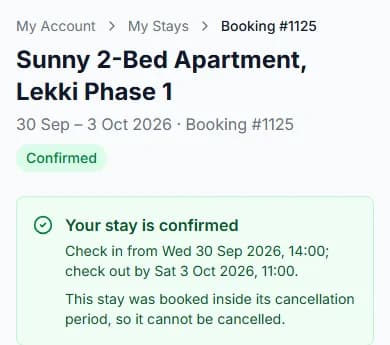 Confirmed stay that says it was booked inside its cancellation period, so it cannot be cancelled