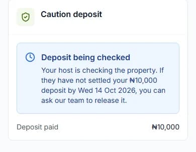 Caution deposit card saying Deposit being checked, with the date you can ask our team to release it