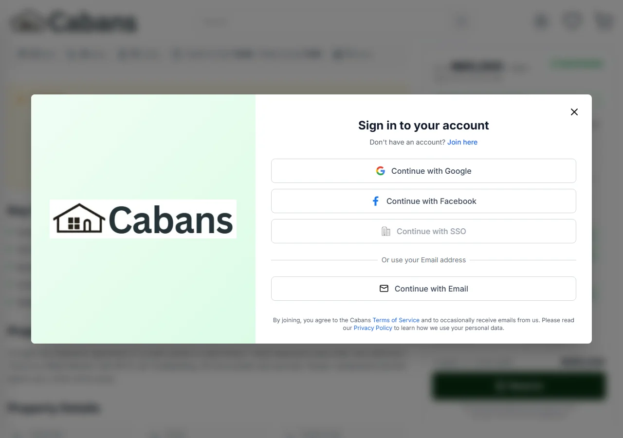 Sign in to your account window open over the home page after pressing Reserve