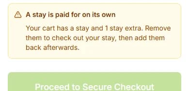 Basket message: A stay is paid for on its own, with a stay and a stay extra in the basket