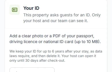 Your ID card, empty, with the note that your ID is kept for up to 6 years and the Upload your ID button