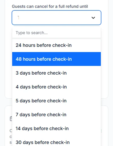 The Cancellation choice list open, showing every cut-off a host can pick