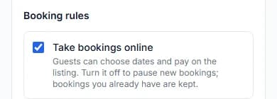 Booking rules with Take bookings online ticked
