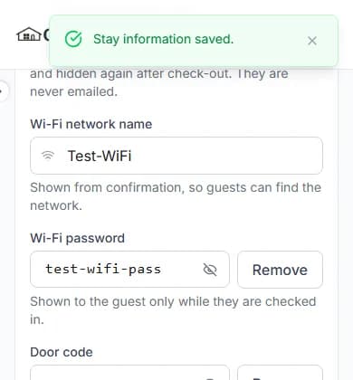 Green message Stay information saved.